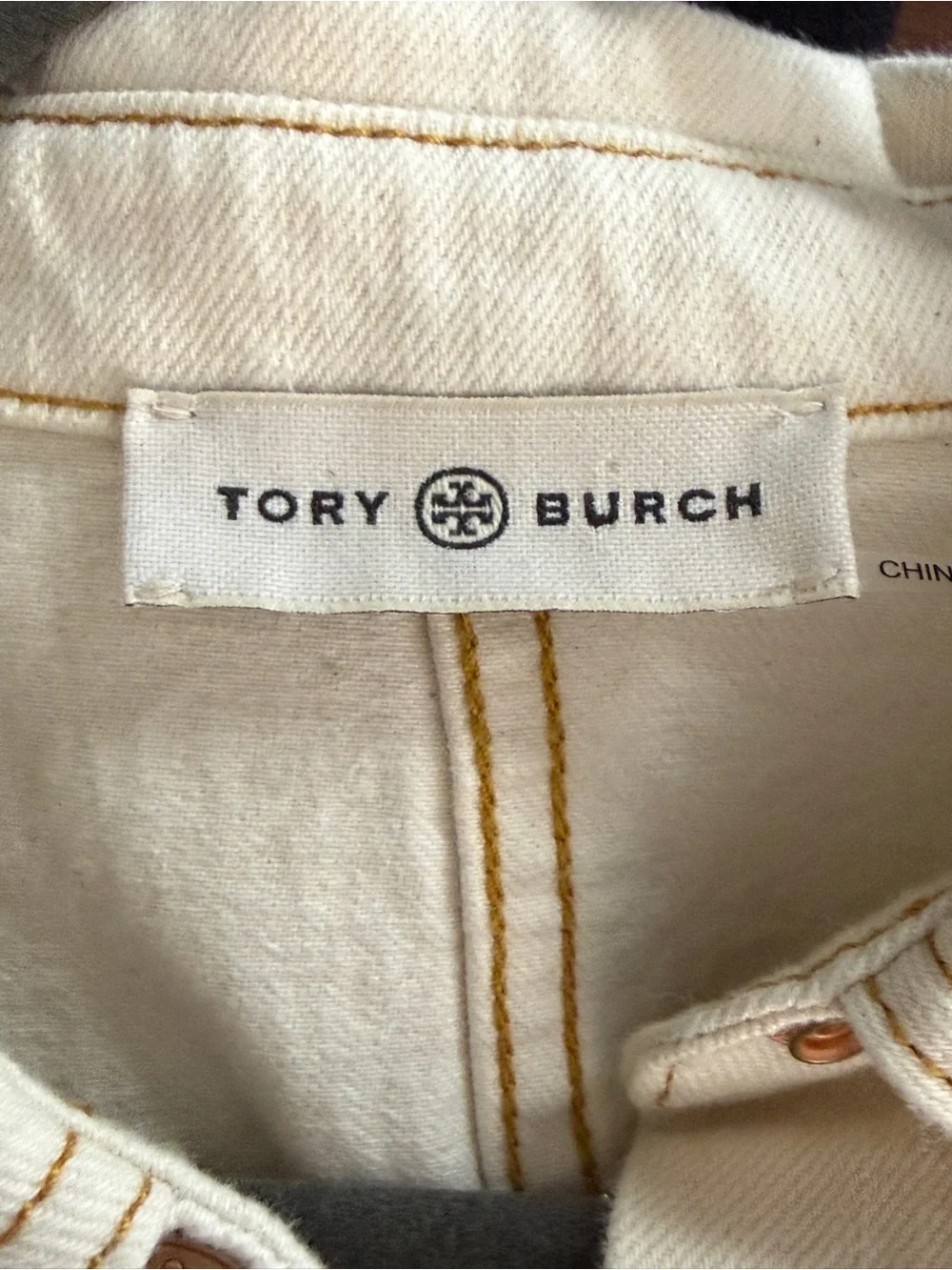 Tory Burch Denim Like Cream Color Full Front Snap Closure Shirt Dress | EUC